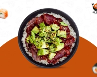 Riz vinaigré tartare thon cru avocat