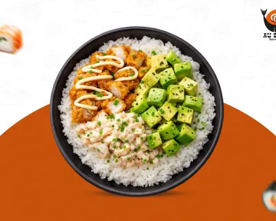 Riz vinaigré tartare poulet mayo avocat