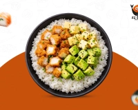 Riz vinaigré tartare poulet pané cheese avocat